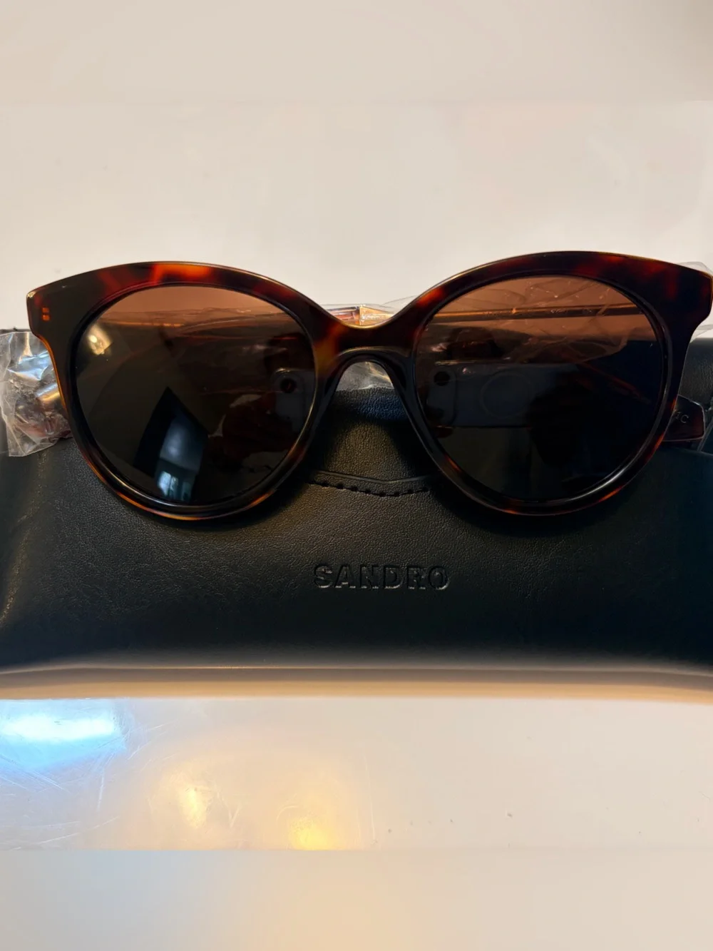 Sandro Tortoiseshell Sunglasses with Black Leather Case